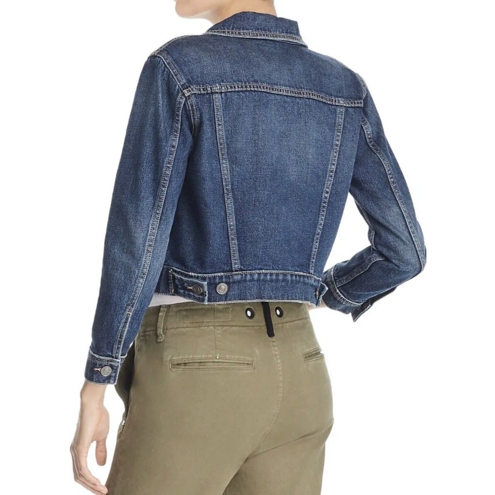 Current/Elliott The Baby Trucker Cropped Denim Jacket Blue Size 2 NEW WITH TAGS - Picture 2 of 8